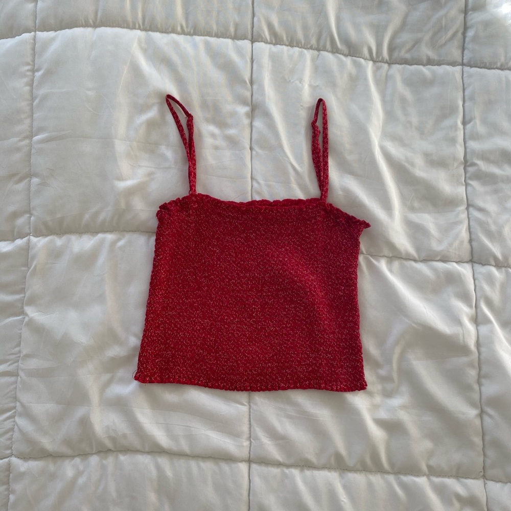 Red and white shirred tank top
